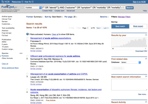 Screenshot of PubMed/MEDLINE search