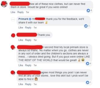 Witty comments on Primark’s Facebook