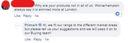 Facebook chat about Primark