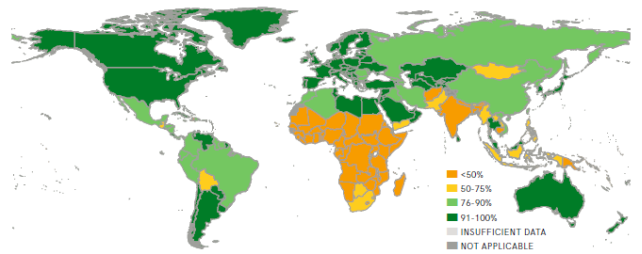 Map showing proportion of the population utilising at least a basic sanitation service