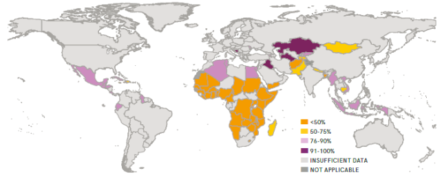 Map showing proportion of the population with at least basic handwashing facilities